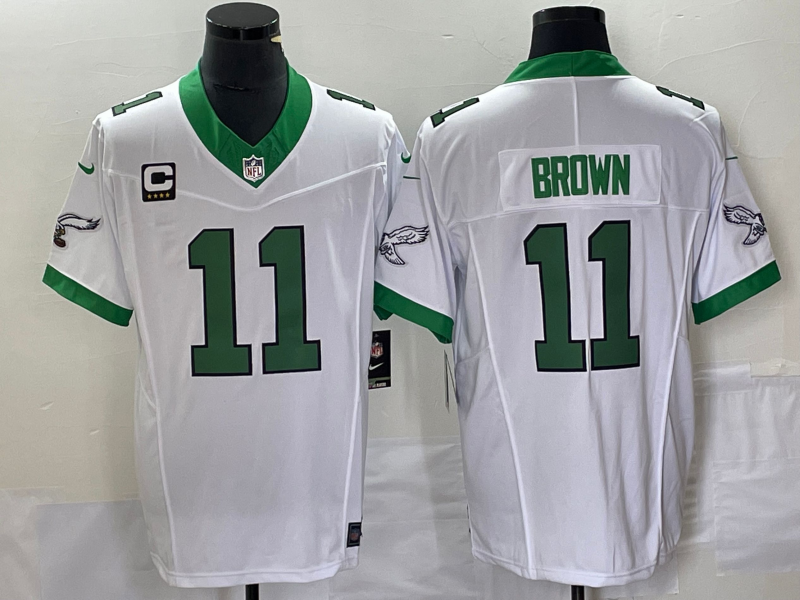 Men's White Philadelphia Eagles #11 A. J. Brown 2023 F.U.S.E. With C Patch Vapor Untouchable Stitched Football Jersey